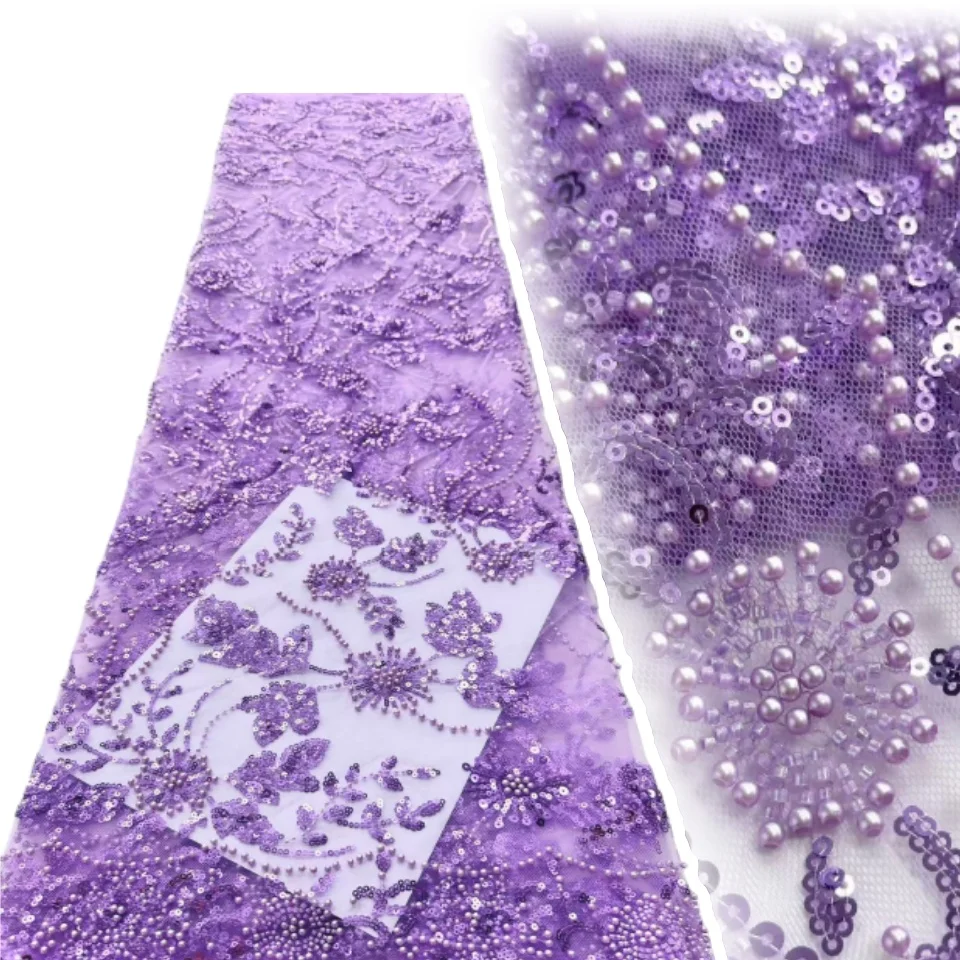 

French Tulle Beads Lace Fabric African Lace Fabric 2025 High Quality Nigerian Embroidery Lace Fabric For Wedding Sewing CC124
