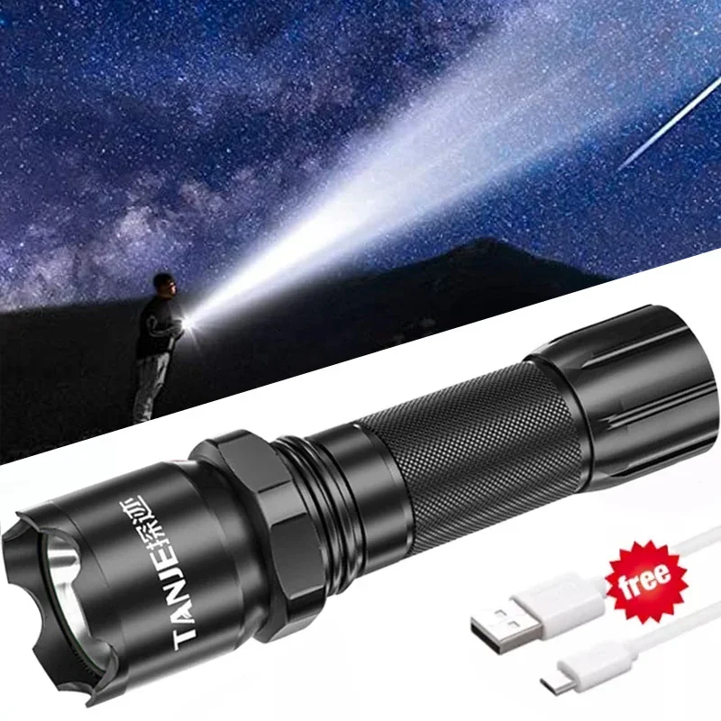 Powerful LED Flashlight Strong Bright Aluminum Alloy Portable Torch USB Rechargeable Outdoor Camping Tactical Flash Light