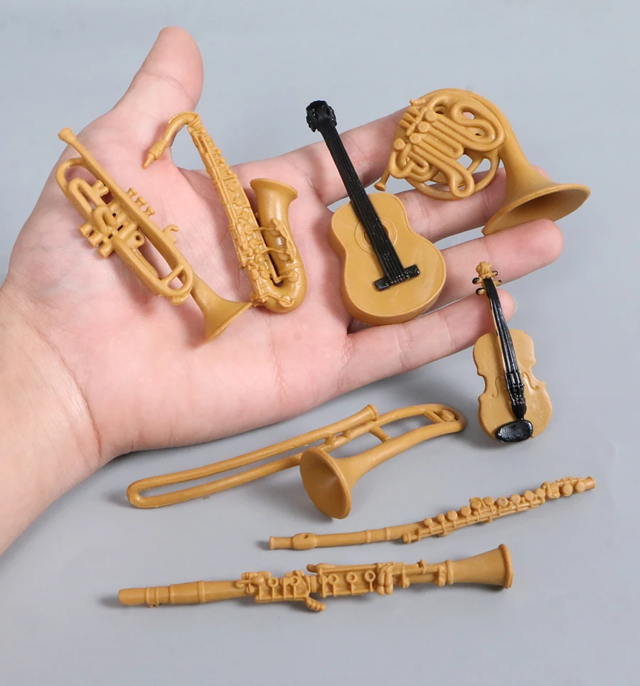 Hand Painted Simulation Musical Instrument Models,Realistic Solid Plastic Figurine Guitar Violin Flute For Kid Montessori Toy