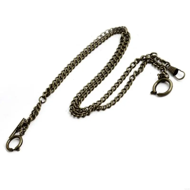 A52E Pocket Watch Chain Double Albert Chain Classic T-Bar Watch Chain Link Keychain with Spring Rings Clasp T-Bar for Men