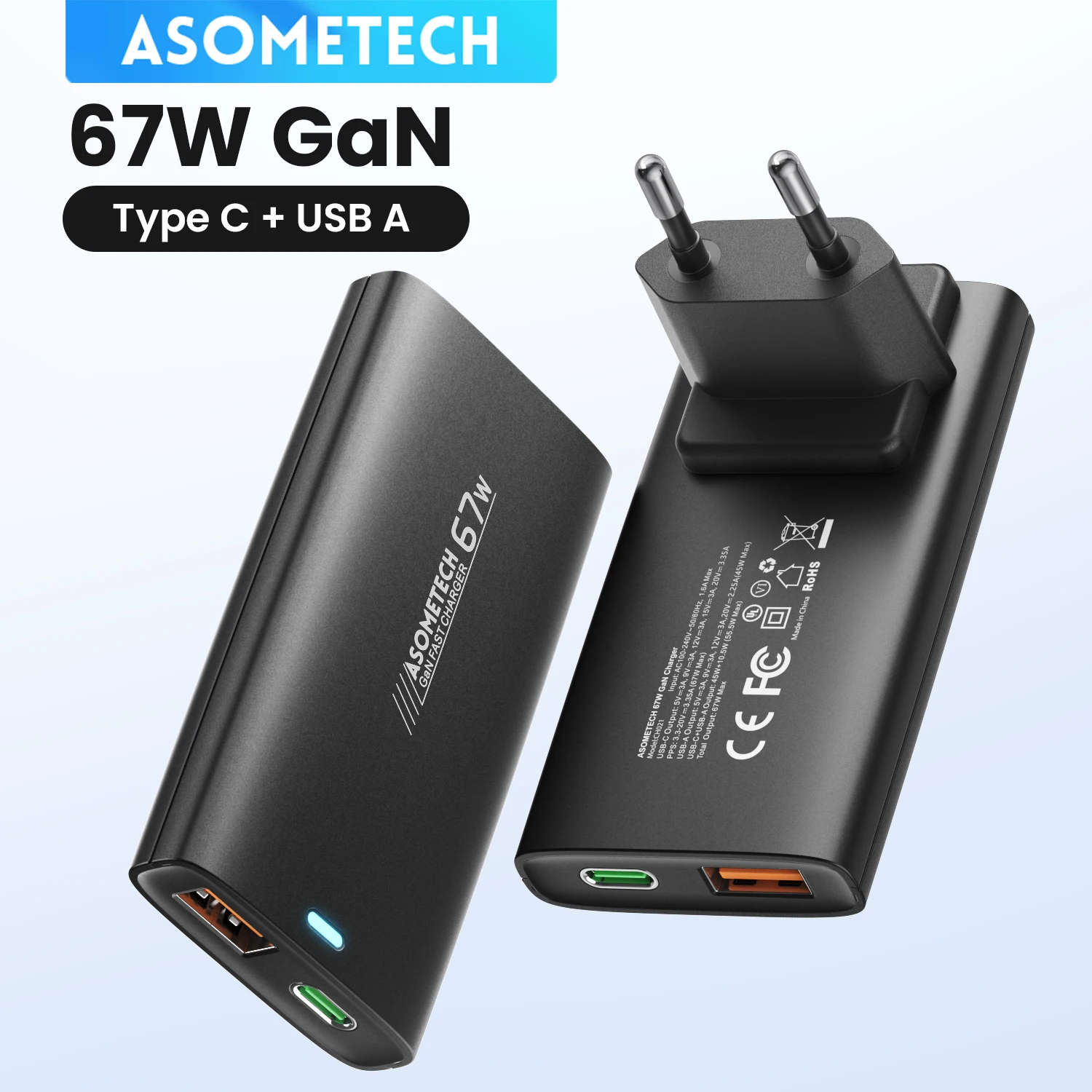 67W GaN USB C Fast Charger Quick Charge 4.0 PD3.0 PPS Portable Type C Ultra Thin Charger For iPhone Samsung Macbook Laptop