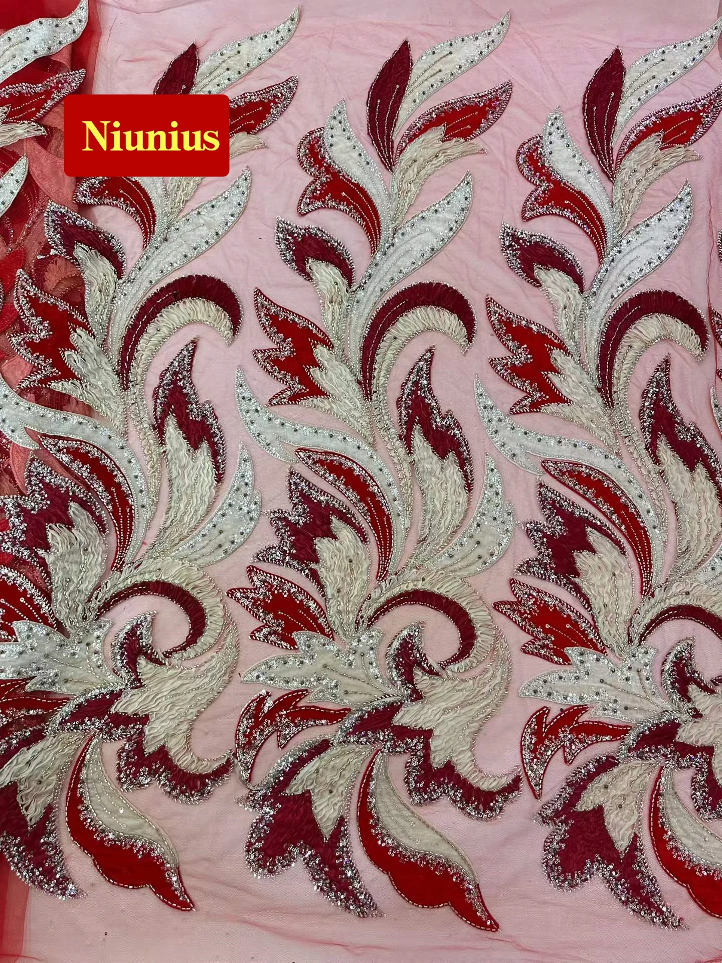 2027 Elegant Wedding Dress Fabric -High Quality Mixed Colors Luxurious Soft Mesh Chiffon Lace with Stones Fabric NN3856_R