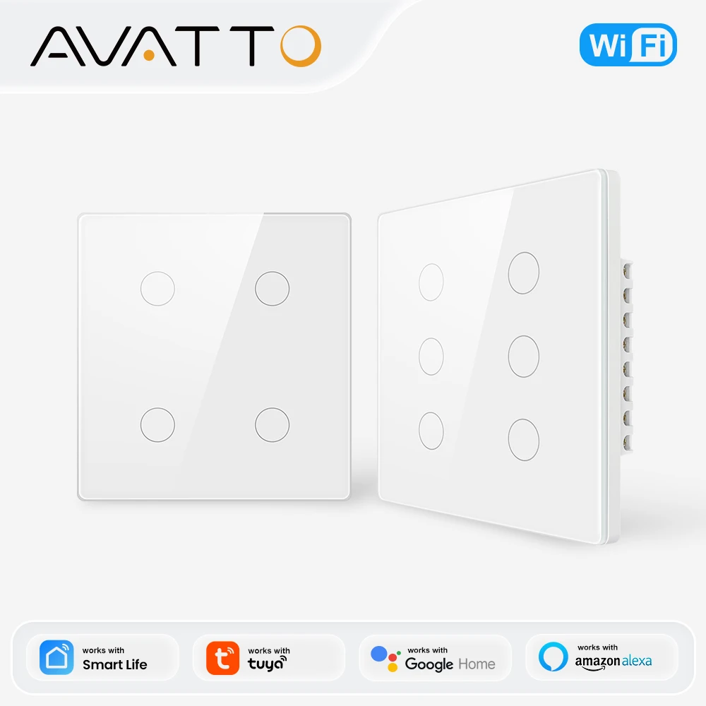 AVATTO Tuya Brazil WiFi  Smart Light Switch 4/6Gang Touch Wall Switch Smart Life APP Remote Control with Alexa Google Home