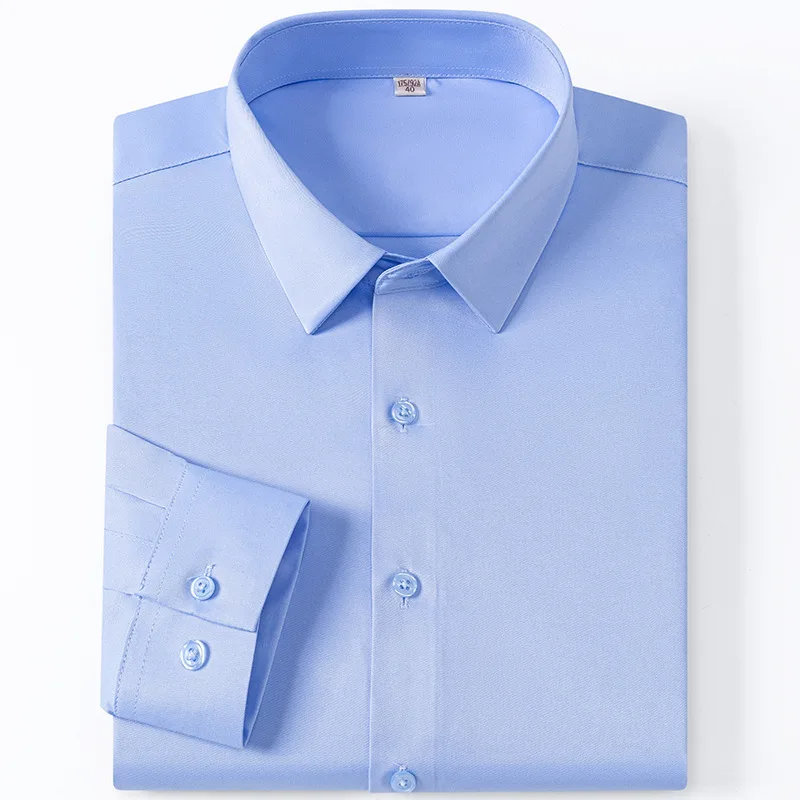 

6XL Formal Work Blue White Shirt Men Long Sleeve & Short Sleeve Shirts for Men with Obese Classic Solid Color Business Soft Cozy