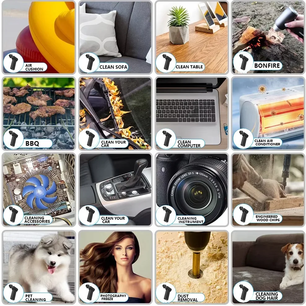 크로스건 폭력적인 제트 팬 다기능 강력한 팬 휴대용 핸드헬드 LED 조명 포함 먼지 제거 야외 캠핑