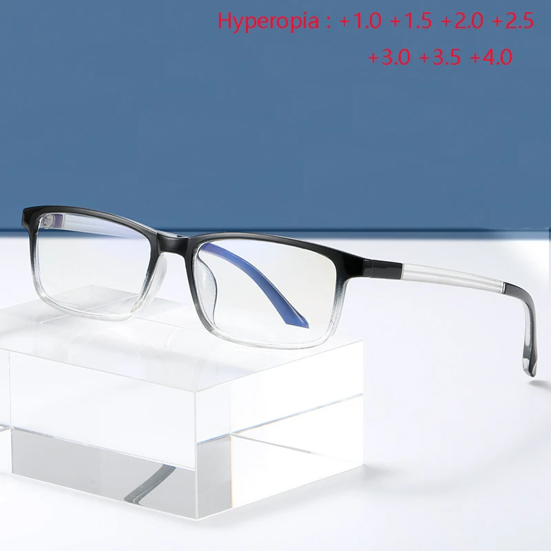 

0 +1.0 +1.5 To +4.0 Anti Blue Rays Square Reader Eyeglasses Women Men Fashion PC Frame Presbyopic Glasses Old People Look Near