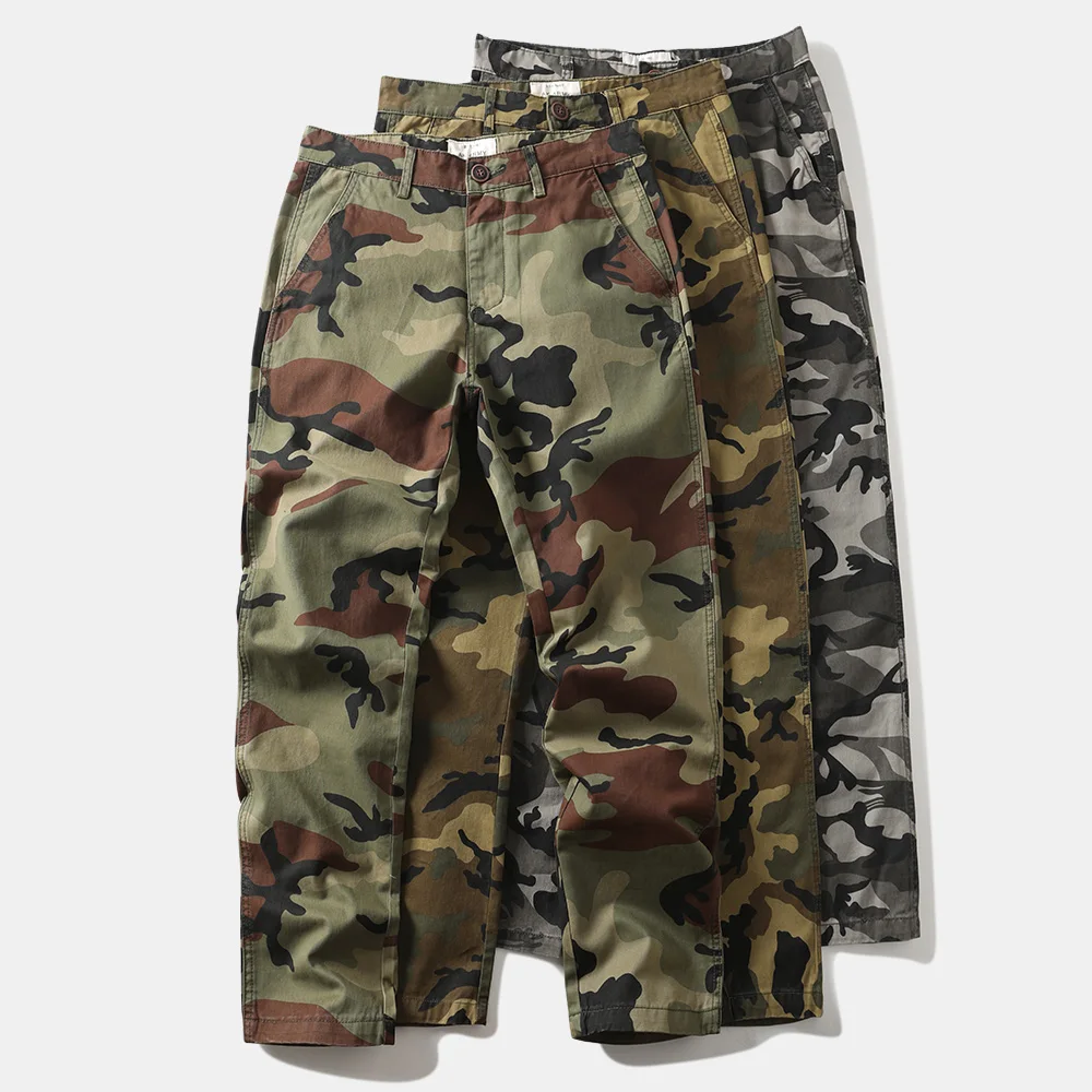 

American Retro Camouflage Work Pants Men's Straight Leg Cotton Casual Outdoor Long Trousers Military Large Size Youth Sle