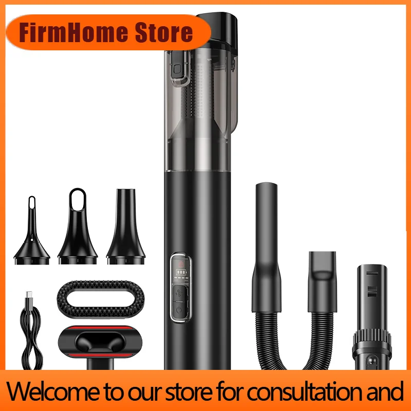 FirmHome Store120W High Power Portable Car Vacuum Cleaner Strong Suction Multifunctional Design For Home/Office Cleaning