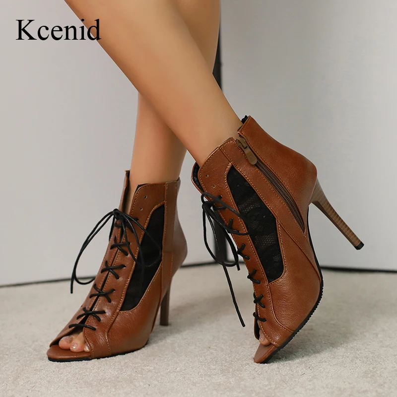 

Kcenid Fashion Summer Ankle Boots For Women Peep Toe Stiletto High Heels Cross-tied Street Style Modern Boots Plus Size 34-50