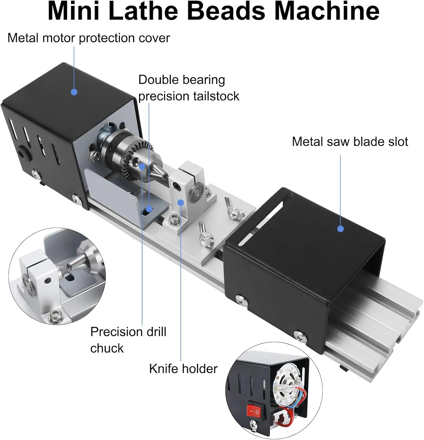 Mini Lathe Beads Polisher Machine Kit, DIY Wood Lathe Milling Machine Grinding Polishing Beads Drill Rotary Tool Set, Grey