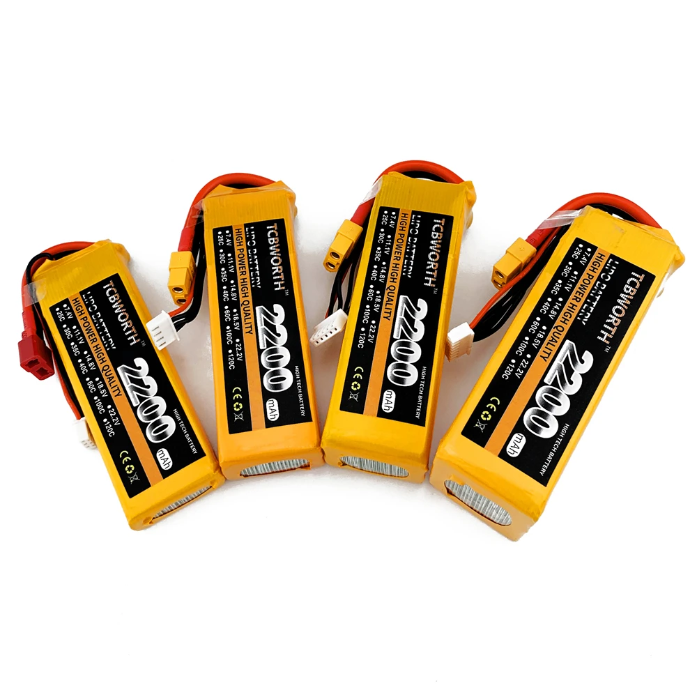 Lipo Battery for RC Drone, 2S, 3S, 4S, 6S, 7.4V, 11.1V, 14.8V, 22.2V, 2200, 3300, 4200, 5000, 6000mAh, XT60-T Deans