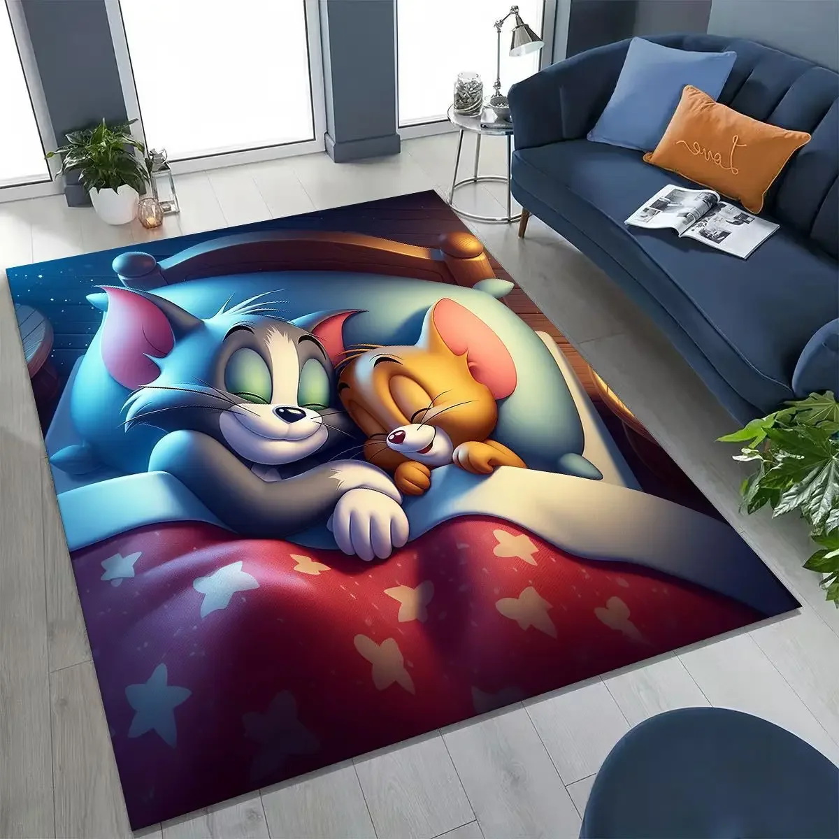 

3D T-tom and Jerry Cat Mouse Cartoon Art Carpet Rug for Bedroom Living Room Sofa Home Doormat Decor,Large Kid Non-slip Floor Mat