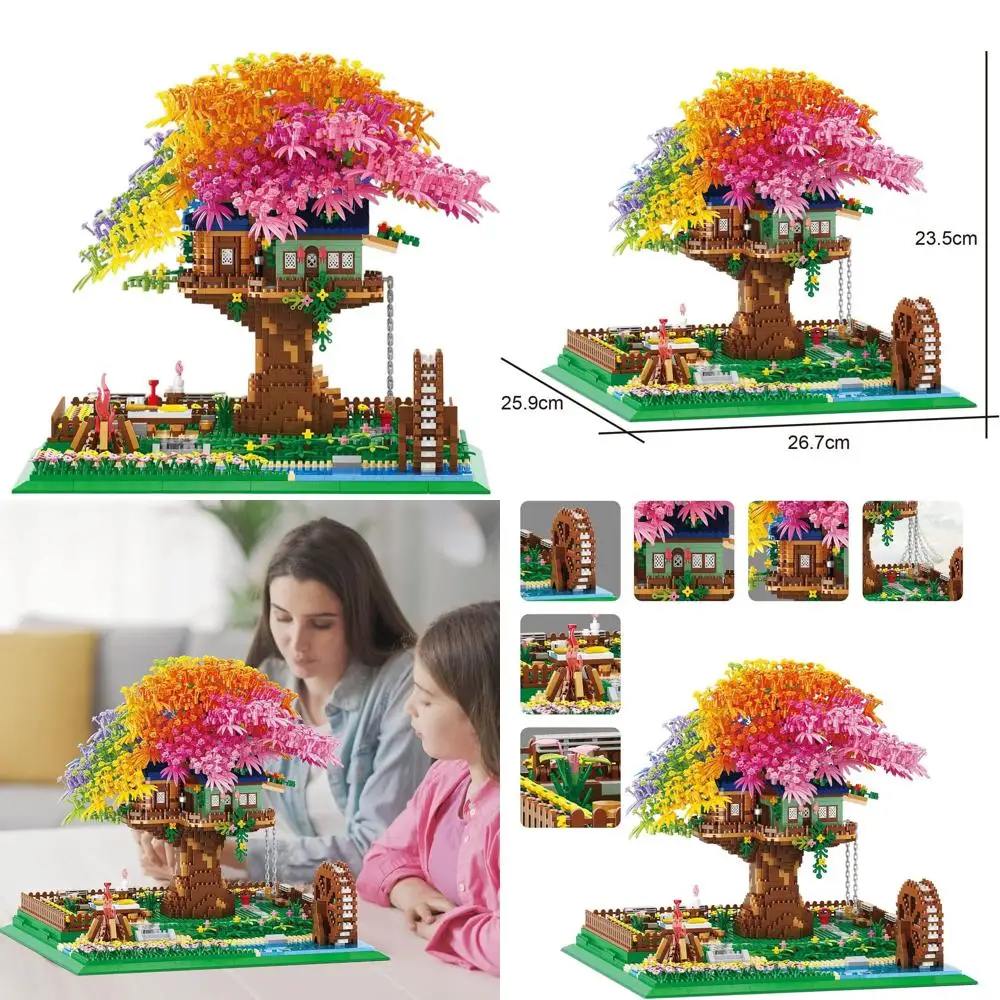 

Illuminated Rainbow Flower Building Blocks and 4451-Piece Cherry Blossom Bonsai Tree House Set for Adults and Teens