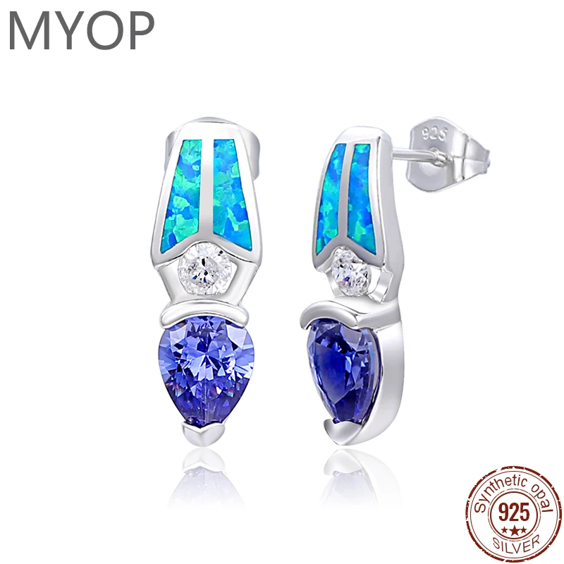 

XYOP Серебро 925, подарок, синий опал, основной камень, сине-фиолетовый, каплевидная цирконовая шпилька, повседневная, простая, высокая мода, смысл окружающей среды