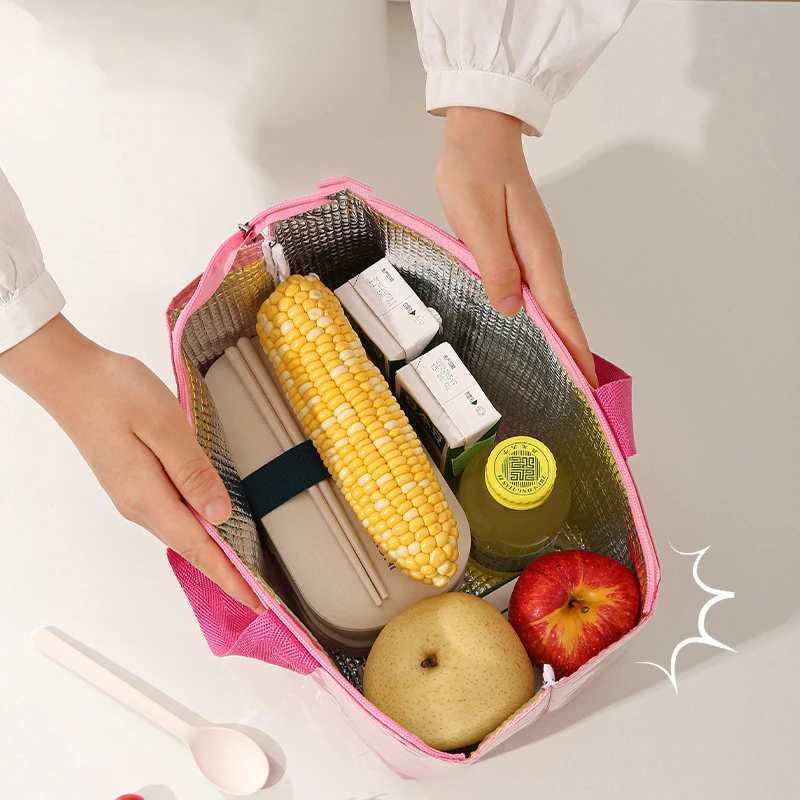 Insulated Lunch Bag PU Waterproof Fashion Insulation Bento Pack Aluminum Foil Camping Picnic Insulated Bag Bento Lunch Handbag