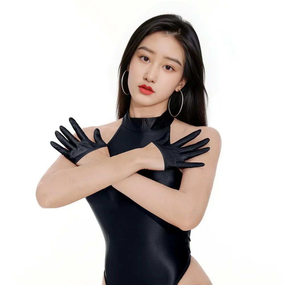 

Sexy Women Stain Smooth Half Gloves OIl Glossy Shiny Elastic Dance Glove Cosplay Maid Dance Short Gloves Stage Wear