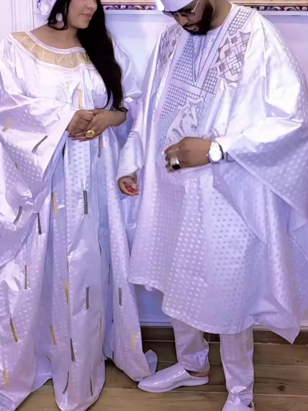 Elegant African Dresses for Women Traditional Bazin Embroidery Wedding Party Dresses Dashiki African Couple Matching Clothes