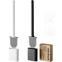 Silicone Toilet Brush Holder With Base Wc Flexible Soft Bristles Brush Quick Drying Holder Deep Cleaning Bathroom Accessories