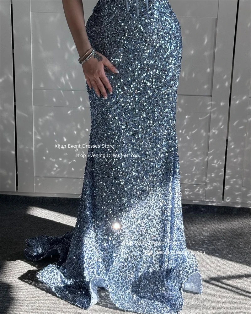 Xijun Glitter Mermaid Long Evening Dresses Blue Sequined Sweetheart Prom Dresses Sexy Spaghetti Strap Formal Party Gowns 2025