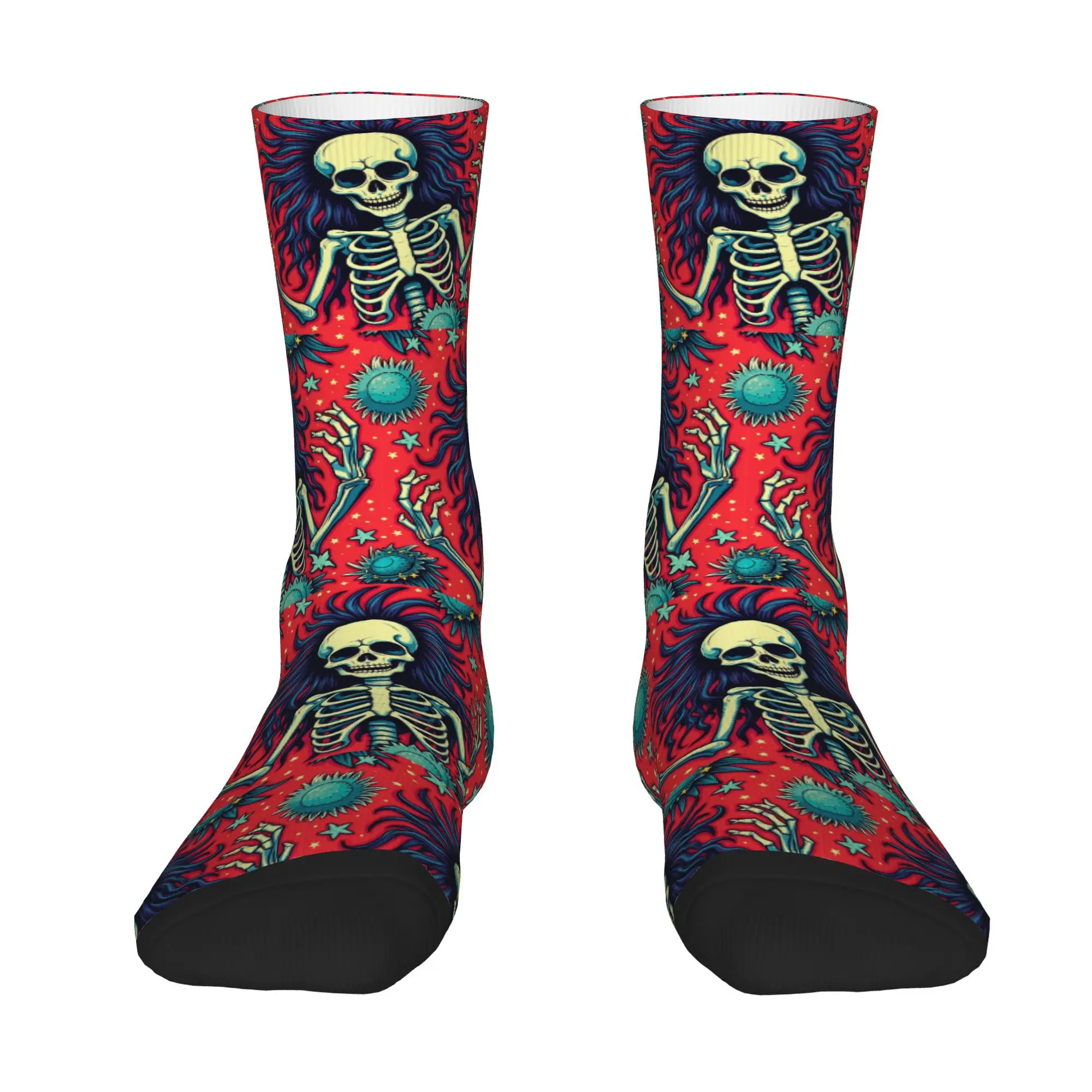 Hip Hop Vintage Skeleton Long Hair Men's compression  Socks Unisex  Street Style Pattern PrintedCrew Sock tops fugees