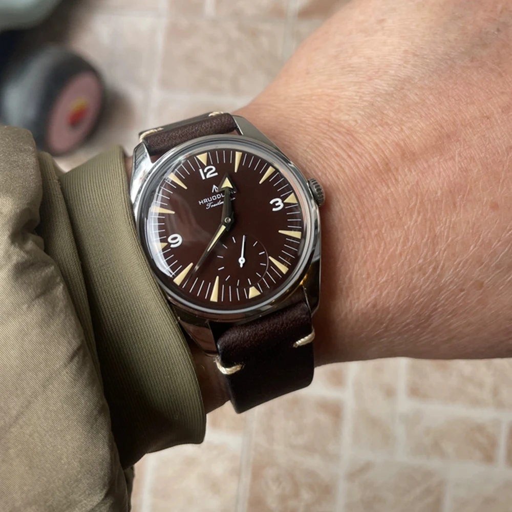 Мужские кварцевые часы Hruodland Retro Seiko VD78 из нержавеющей стали с черным и коричневым кожаным ремешком, наручные часы BGW-9 C3 reloj hombre