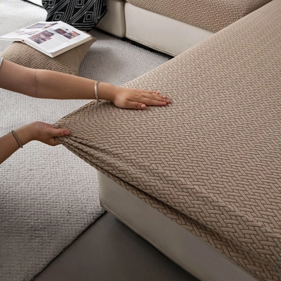 Dehnbarer Polar-Fleece Weicher Sofabezug Elastischer Universeller Sitzbezug für Wohnzimmer 1/2/3/4-Sitzer Möbelschutz – Detail 6