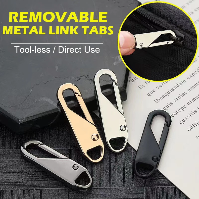 5Pcs Shiny Metallic Zipper Pull Repair Kit, Quick Install Spring Loaded Slider Replacement Tab for Bag Luggage Suitcase Universa