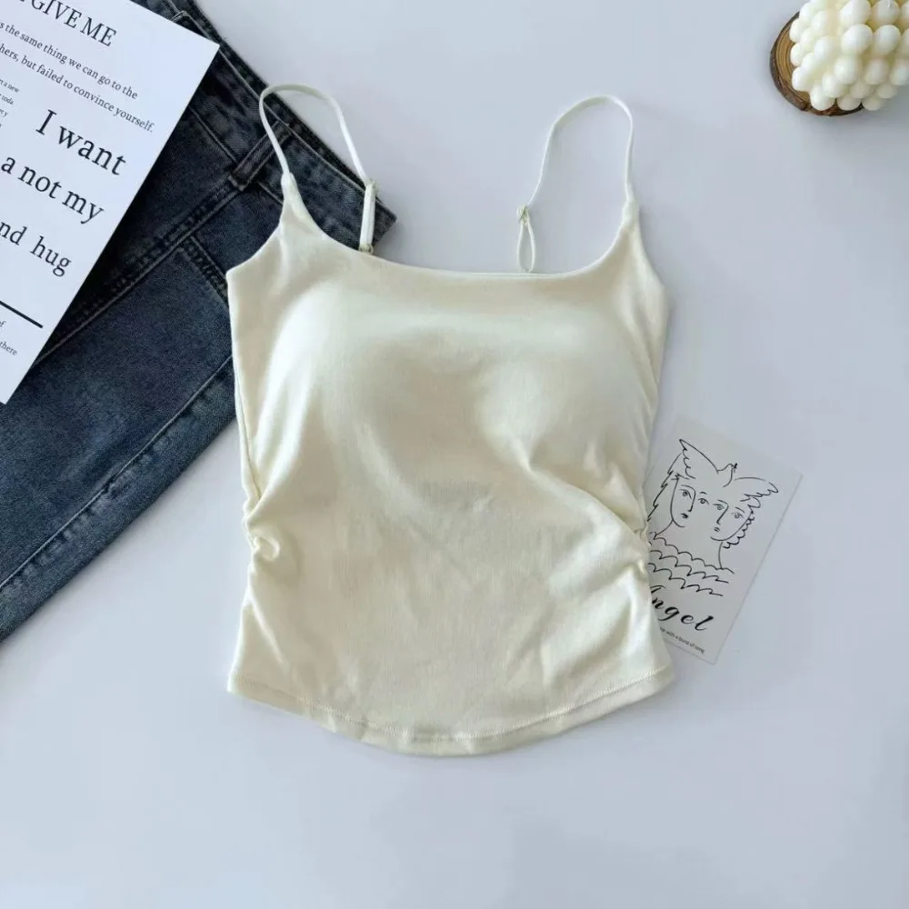 Simple Sleeveless Suspender Vest Slim With Padded Cups Camisole Underwear Fitted Tops Sports Activities