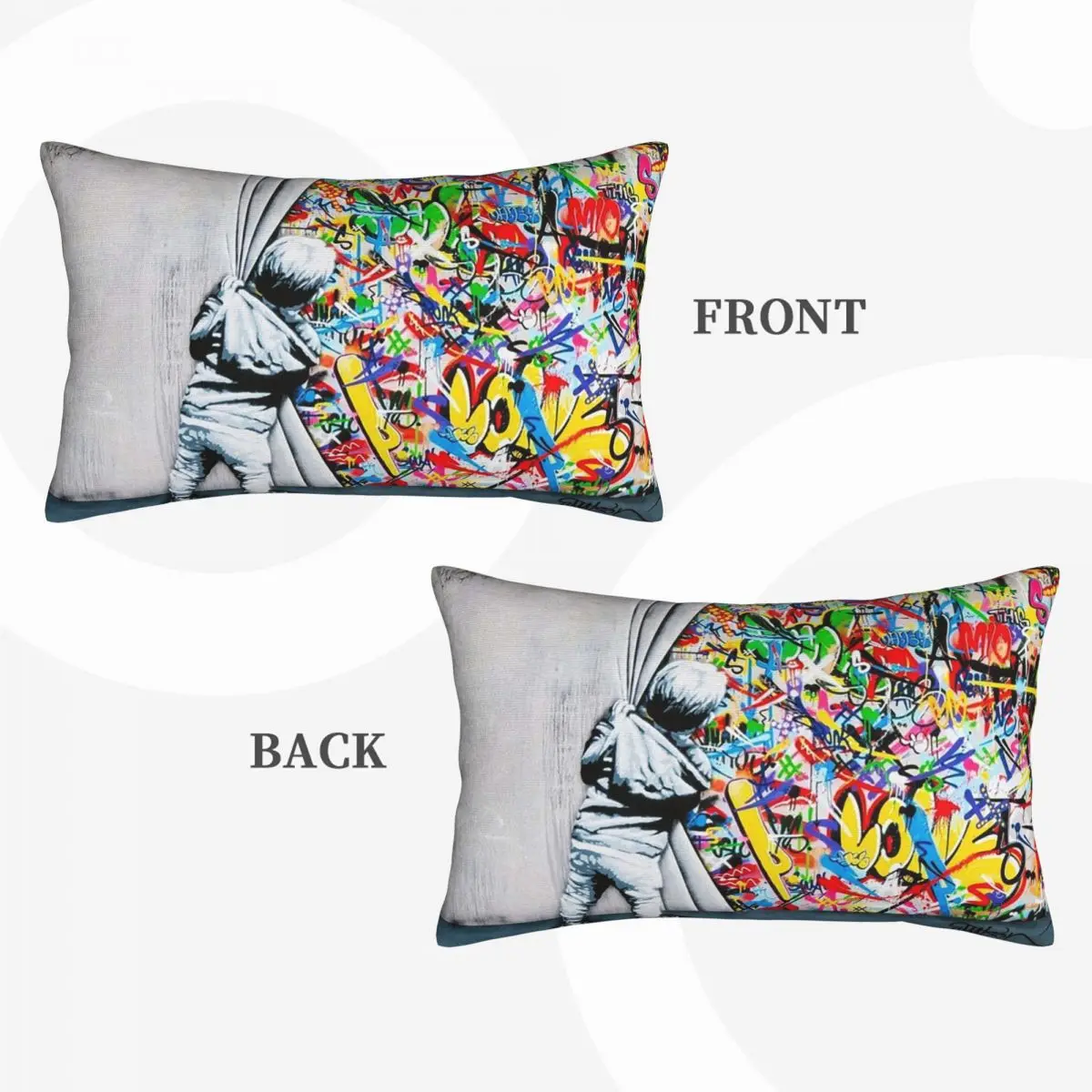 Behind The Curtain Boy - Banksy Street Art Mural Rectangle Pillowcase Cushion Cover Decorative Bedroom Bed Home Throw Pillow