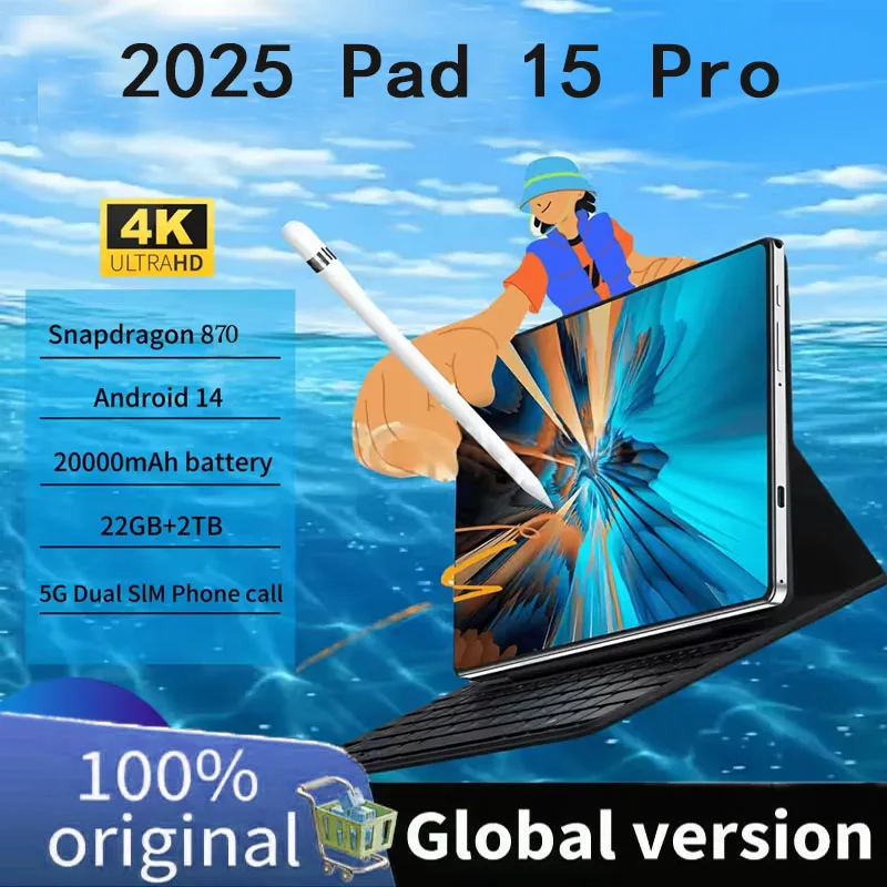 

2025 Global MI Pad 15 Pro 11-дюймовый планшет Android 14 22 ГБ 2 ТБ Snapdragon 870 4K HD 5G WIFI Dual SIM WPS 20000 мАч 4K планшет Tab