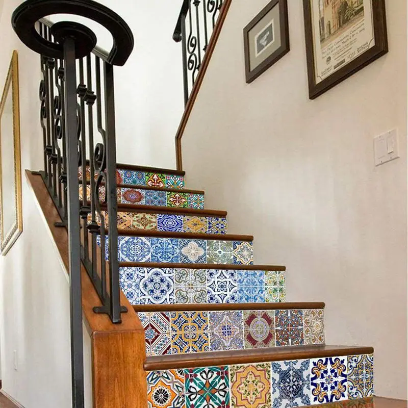 Peel And Stick Tile Backsplash Stair Riser Decals DIY Tile Decals Mexican Traditional Talavera Waterproof Home Decor Staircase D