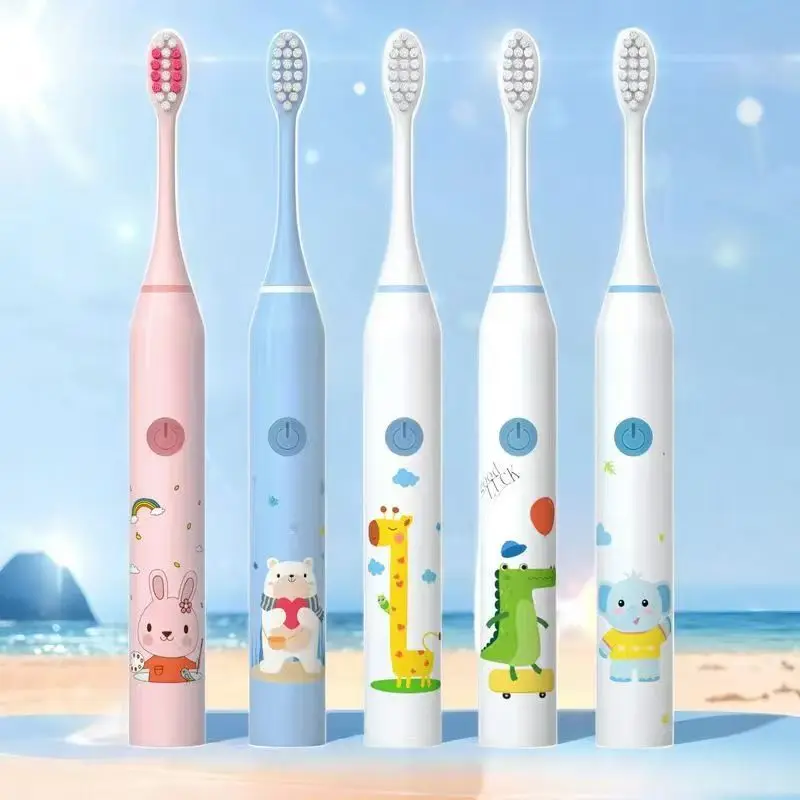 Children Electric Toothbrush Rechargeable 5 Mode Sonic Toothbrush for Kids Waterproof with 4/6/8 Replacement Heads Smart Timer
