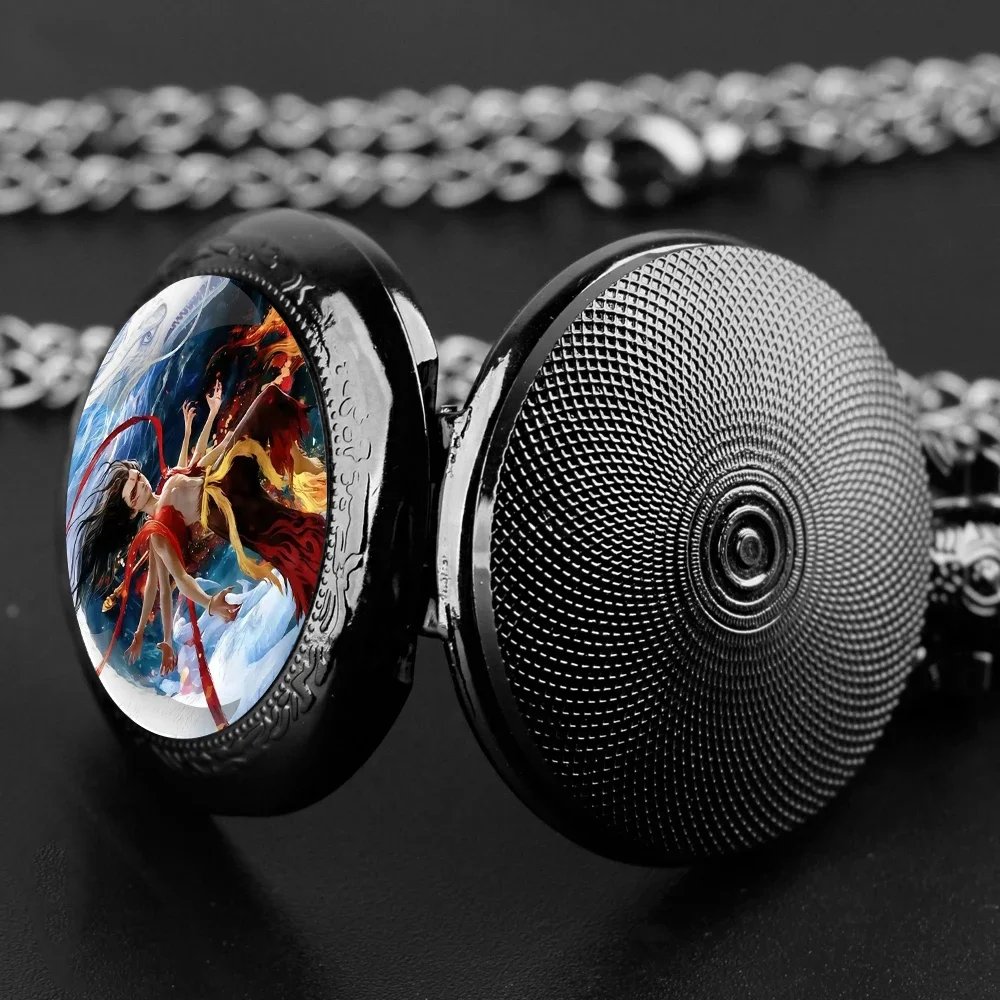 Nezha 2 Hot New Movie Anime Glass Dome Pocket Watch with Chain Necklace Vintage Quartz Pendant Watches Mens Women Gift
