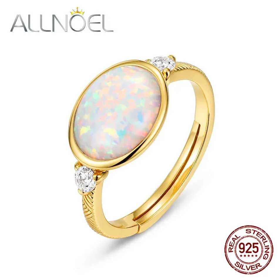 

ALLNOEL 925 Sterling Silver 8*10MM Opal Ring Adjustable Luxury Wedding Trendy Engagement Gifts Vintage Fine Jewelry for Women
