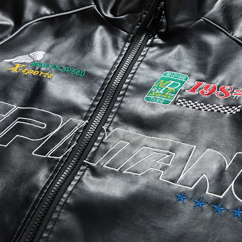 JSN259A2389B2024 Spring and autumn new men\'s motorcycle wear fashion brand PU leather jacket jacket thin fashion coat embroidery