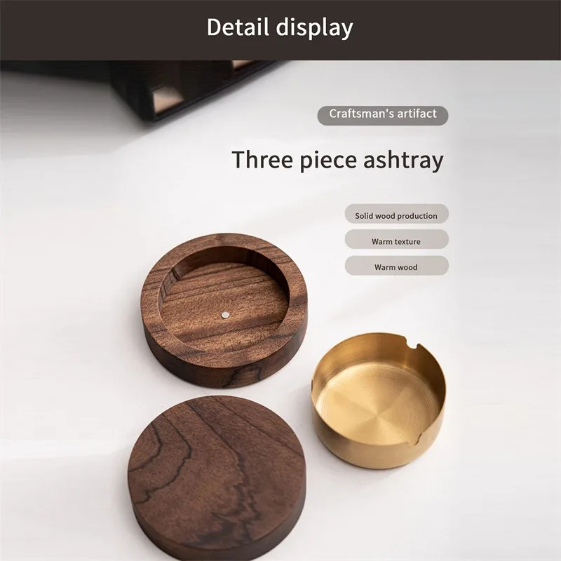 Creative Wood Ashtrays Lid Covered Windproof Ashtray With Stainless Steel Liner Indoor Outdoor Ash Tray For Home