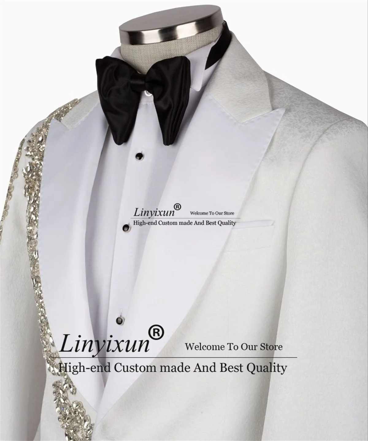 Luxury Beaded Appliques Tuxedo Men Suits Glitter Lace Groom Wedding 3 Pieces Sets Bridegroom Prom Blazers Slim Fit Costume Homme