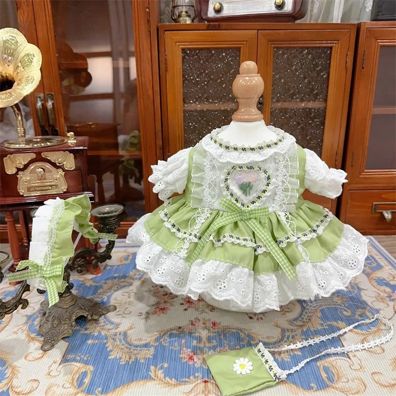 

50-50cm reborn doll dress 10cm 20cm Cotton doll clothes，little love green dress 15cm 20cm 40cm doll dress head bandeau free shi