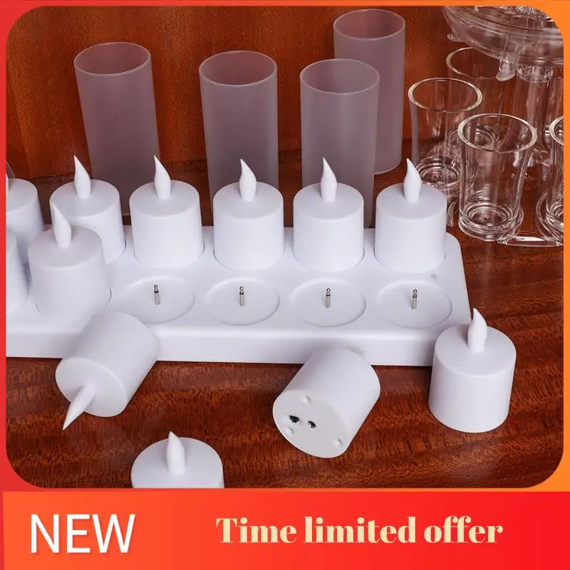 

ABRN-Flameless Candles With Remote Control Timer & Charging Base, 12Pcs USB Rechargeable Battery LED Tea Lights Candles Easy Ins