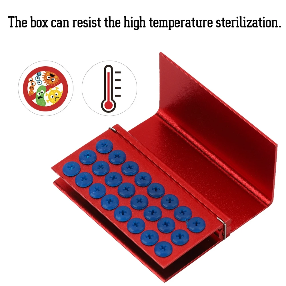 24 Holes With Silicone Pad Aluminium Alloy Disinfection Box Dental High-speed Needle Burs Holder Autoclavable Dentist Tool Red