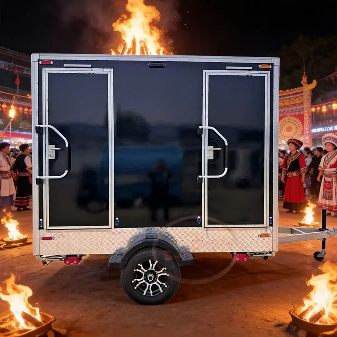 

Fiberglass Portable Restroom Cabin Towed Mobile Toilet Unit with Storage for Construction Sites And Camps