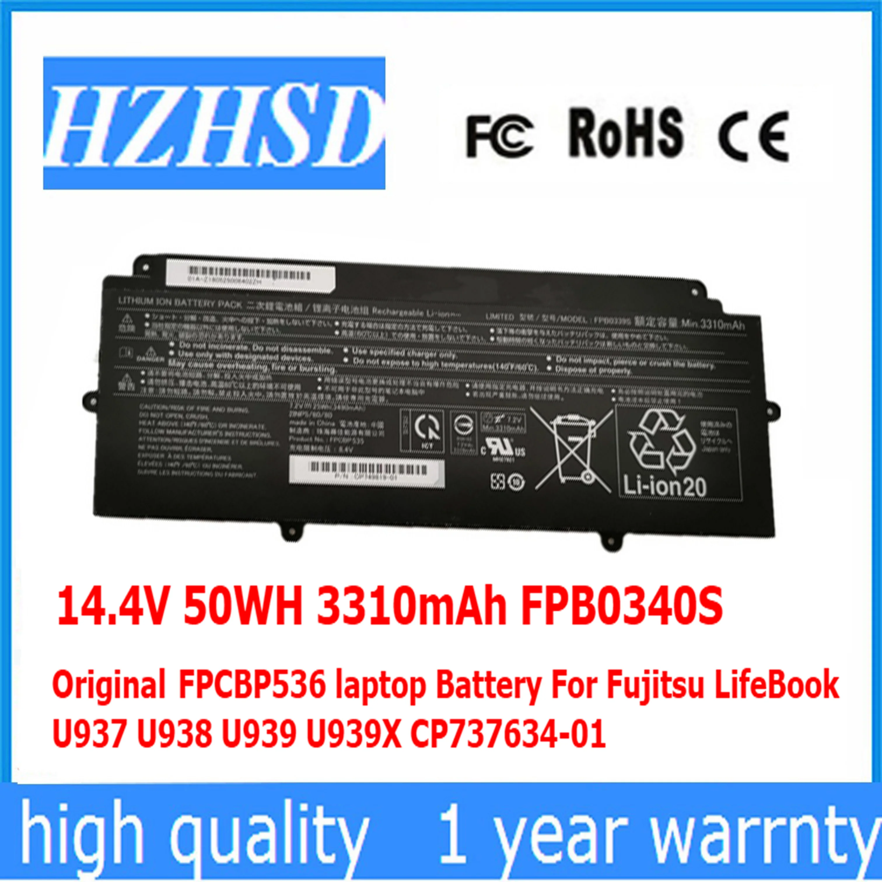 14.4V 50WH 7.2V 25WH FPB0340S FPB0339S Original FPCBP536 Battery For Fujitsu LifeBook U937 U938 U939 U939X CP737634-01 E548