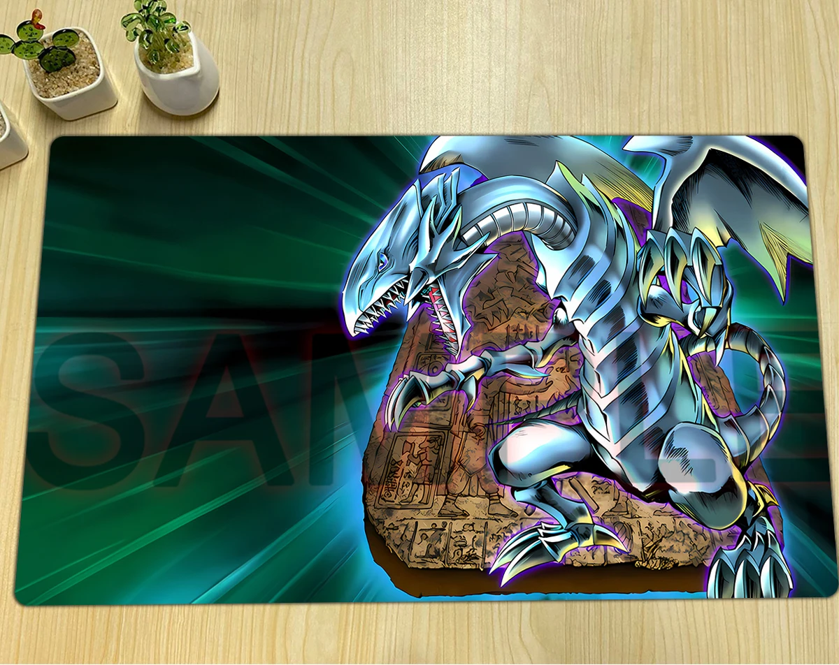 

YuGiOh Blue-Eyes White Dragon Playmat TCG CCG Mat Board Game Duel Pad Trading Card Game Mat Rubber Mousepad Free Bag 600x350x2mm