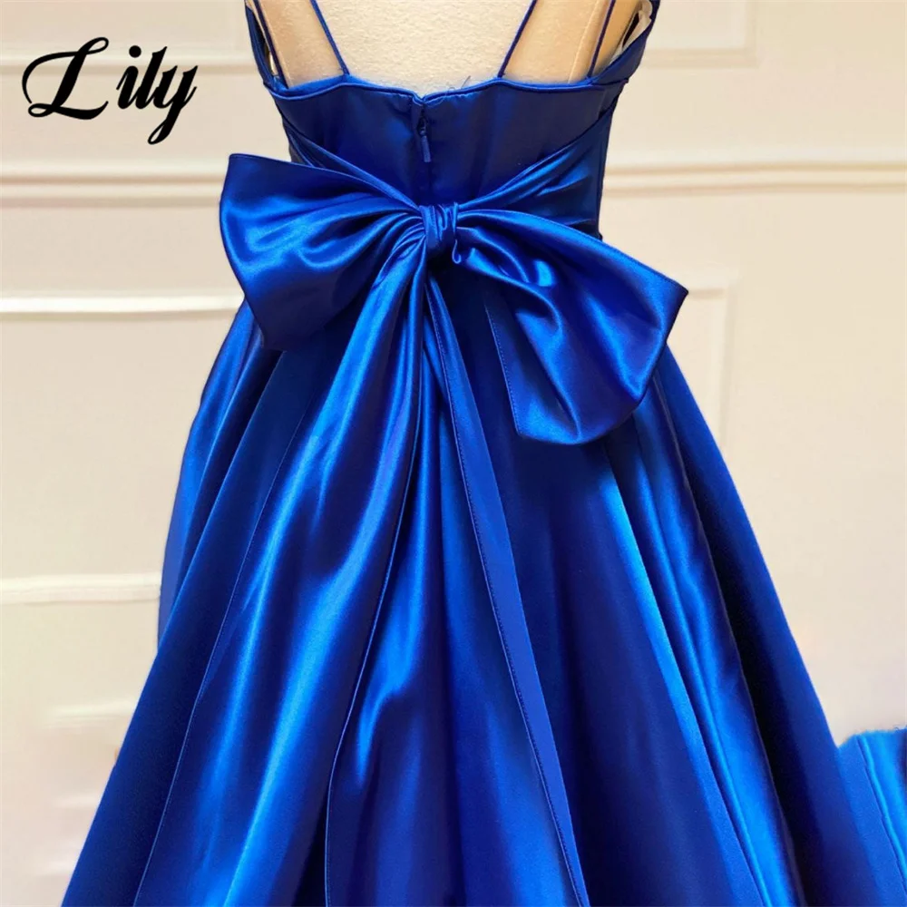 Lily Blue A Line Formal Dresses Sweetheart Pleat فساتين للحفلات الراقصة Spaghetti Strap Bow Special Occasion Dresses robe soirée