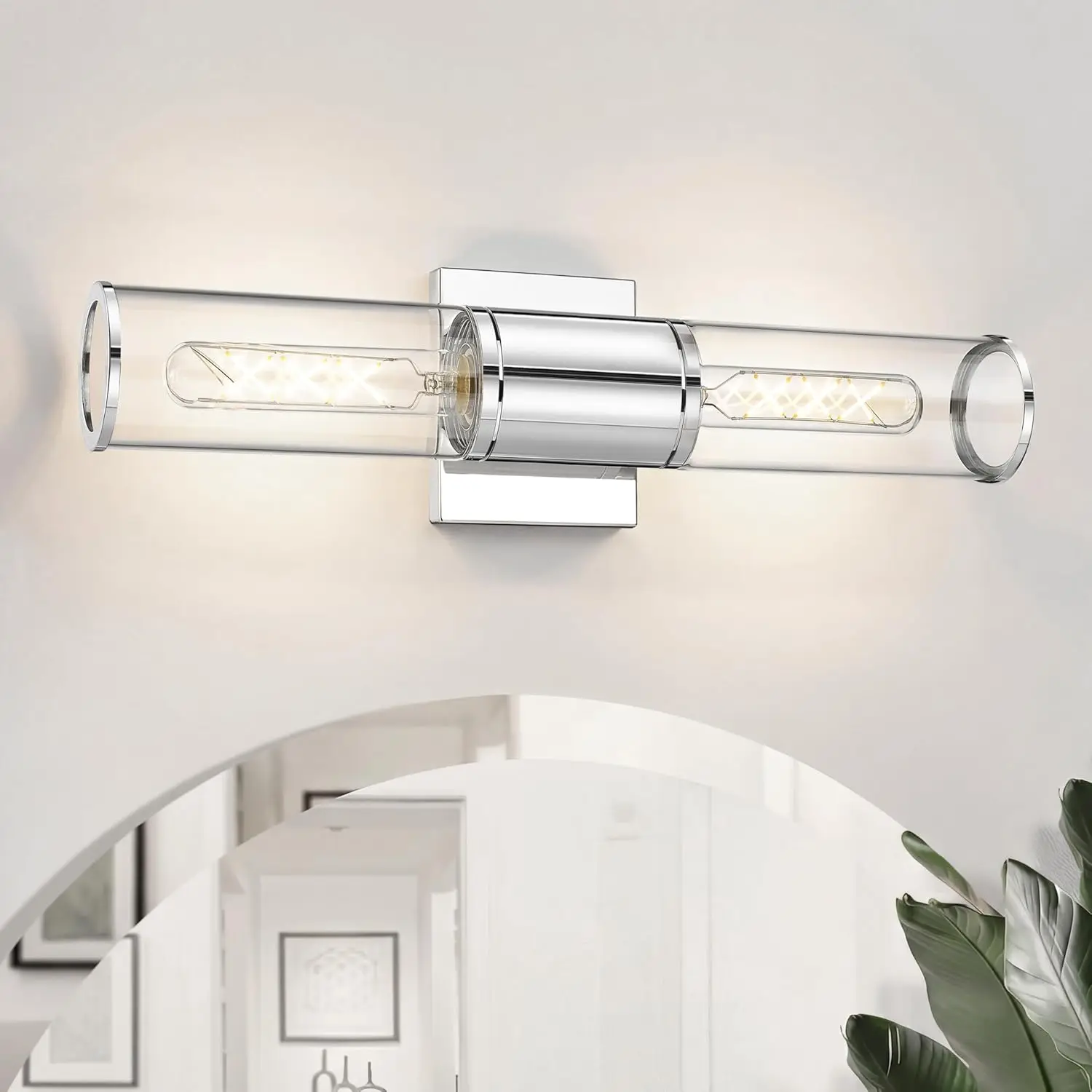 

Chrome Clear Glass Wall Sconce 2-Light Bathroom Vanity Light Fixture Up Down
