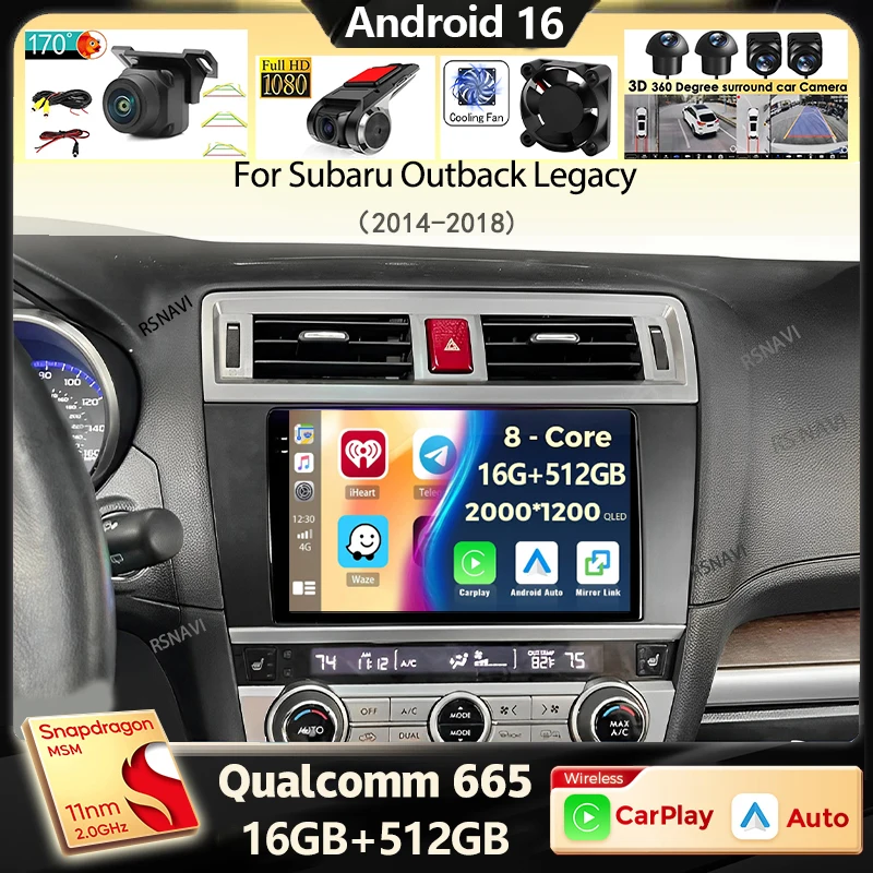Android 16 Carplay Auto Car Radio For Subaru Outback Legacy 2014-2018 Video Player Navigation Multimedia Stereo Head Unit BT GPS