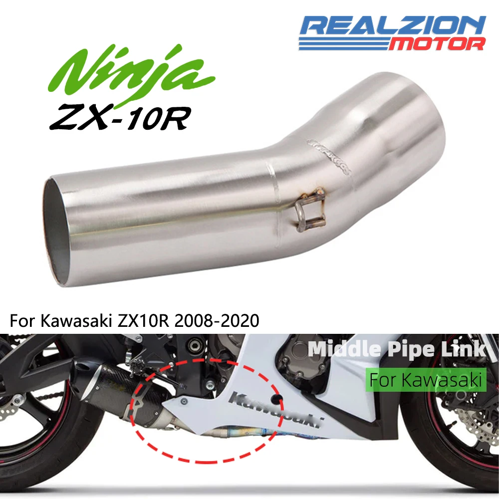 REALZION ZX 10R Motorcycle Exhaust Muffler Stainless Steel Exhaust Middle Pipe Escape Link Pipe For Kawasaki ZX10R 2008-2020