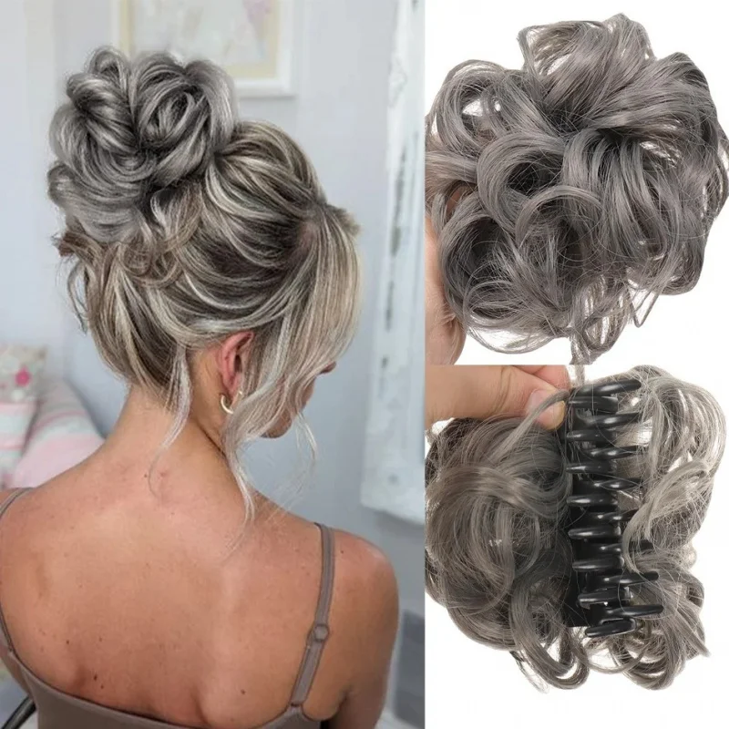 

6 Inch Claw Clip Messy Bun Wig Curly Wavy Synthetic Hair Extensions for Women for Updo Hairstyles Halloween and Christmas