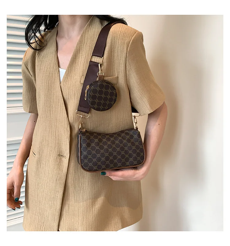 French Style Underarm Bag for Women Brown Handbag Clutch Composite Bag Female Vintage PU Leather Crossbody Bags Versatile