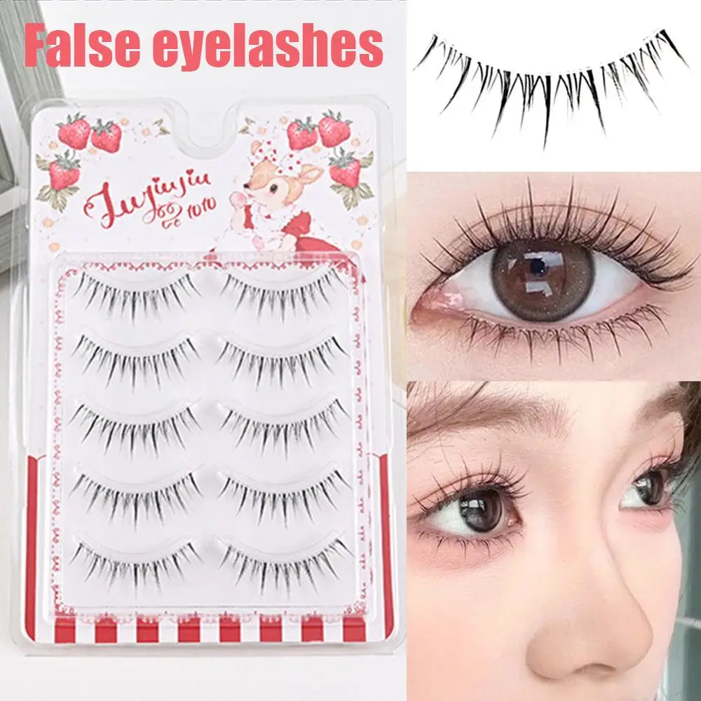 5 أزواج من الرموش الصناعية الطبيعية النحيلة الصغيرة الشيطان عيون كوميدية كورية طبيعية ناعمة على شكل حرف V أدوات مكياج تمديد الرموش #4